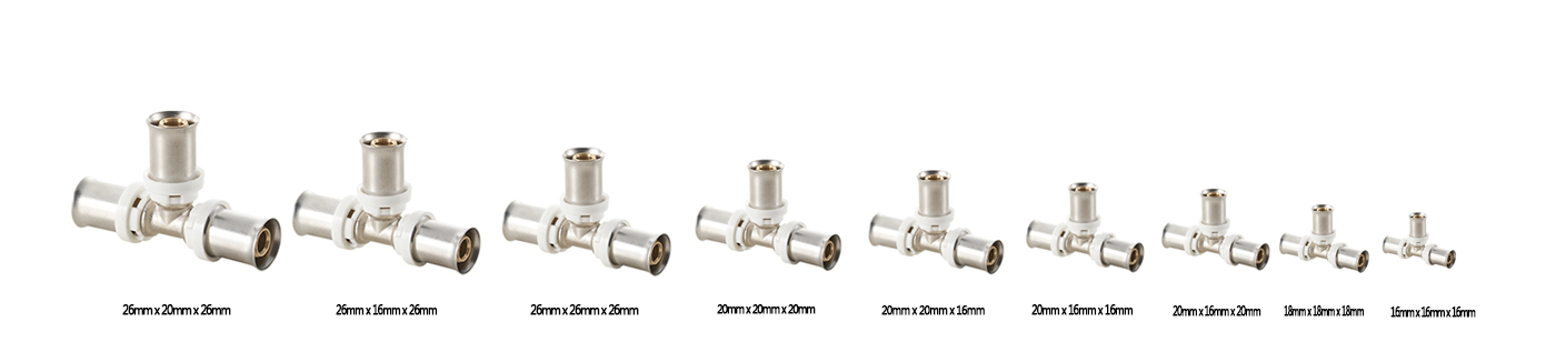 Equal T-skjorte i rustfritt stål erme messing pressfittings