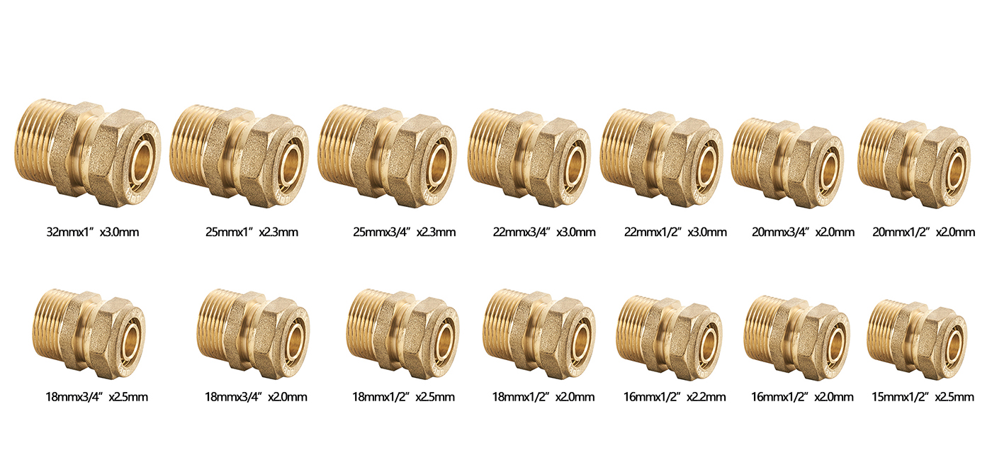 Laki nga tul-id nga brass compression nga angay alang sa pex pipe nga lalaki nga tul-id
