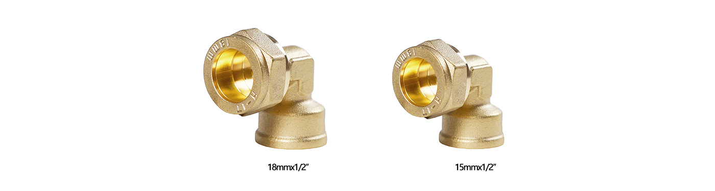 Female elbow brass compression fitting for copper pipe