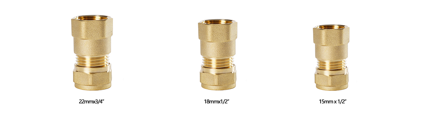 Female straight brass compression fitting for copper pipe