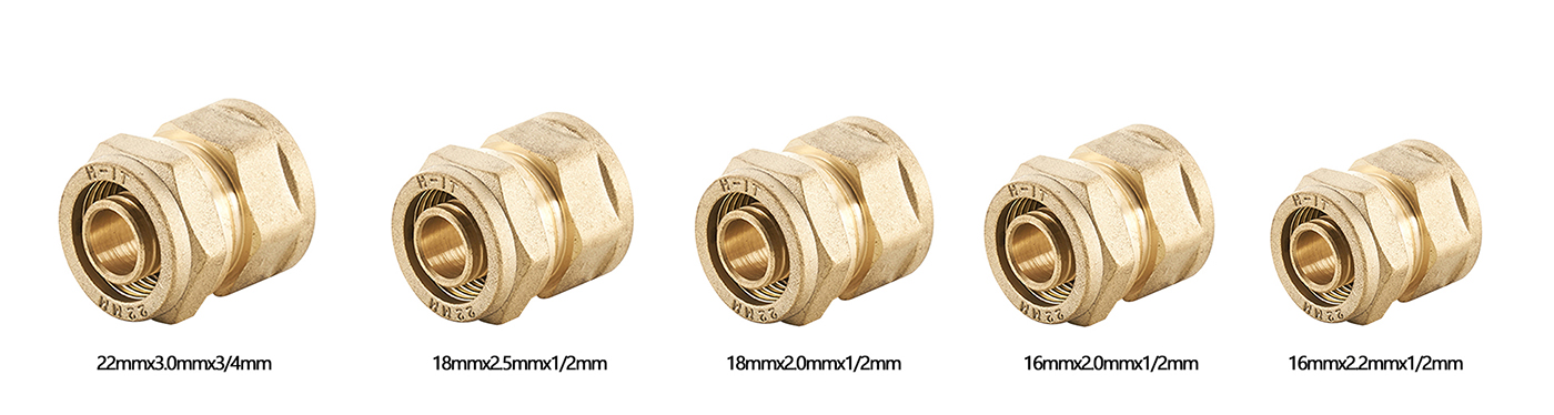Female straight brass compression fitting for pex pipe