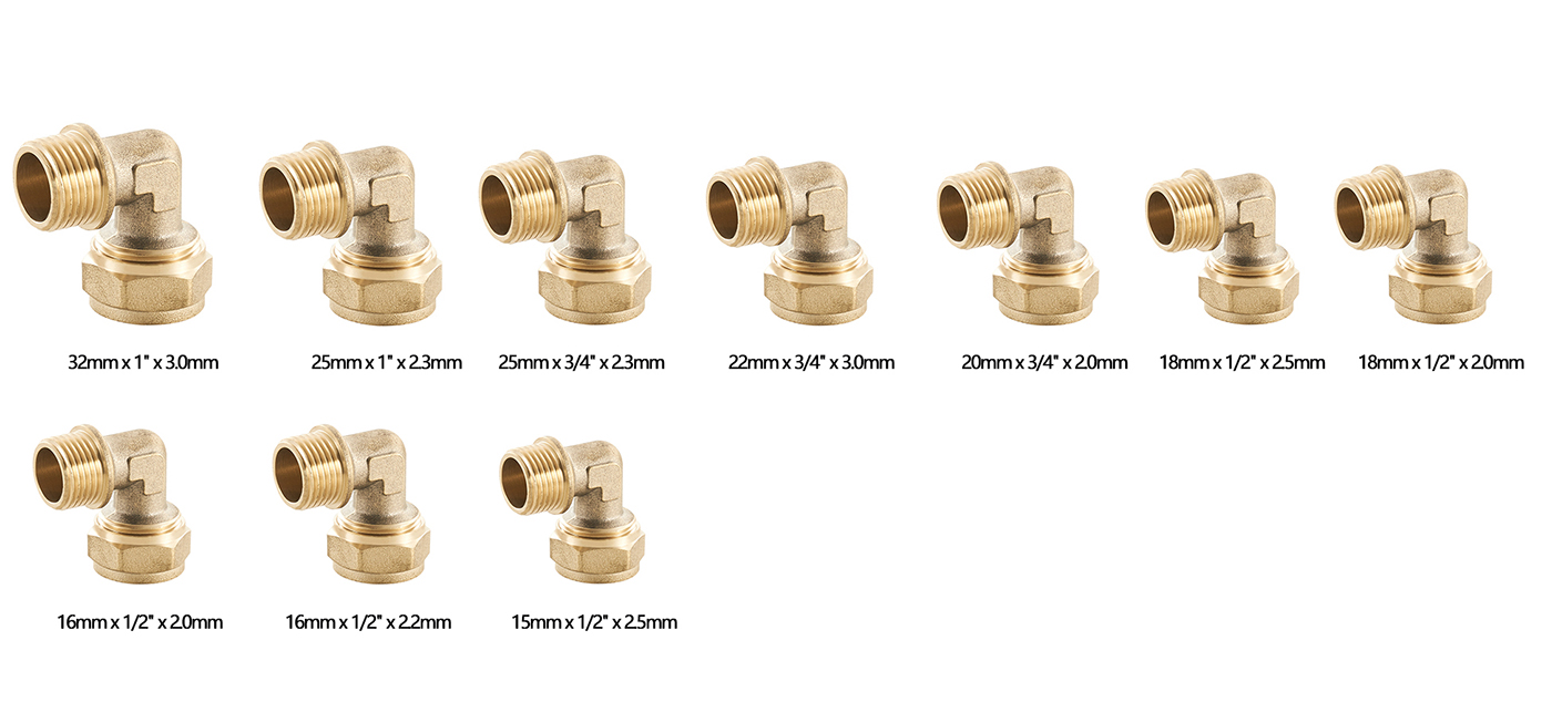 Male elbow brass compression fitting for pex pipe