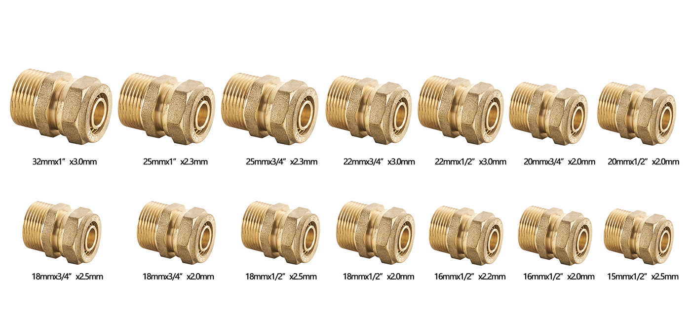 Male straight brass compression fitting for pex pipe male straight